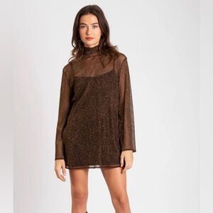 The Are Long Sleeve Sheer Glitter Last Night Mini Dress Womens Sz M Party Club